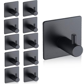 Towel Hooks Bathroom Coat Robe Wall Hook Stainless Steel Heavy Duty Door Hanger Towel Robe Clothes Cabinet Closet Sponges Rack for Bathroom Bedroom Kitchen Hotel Pool 10 Packs Matte Black