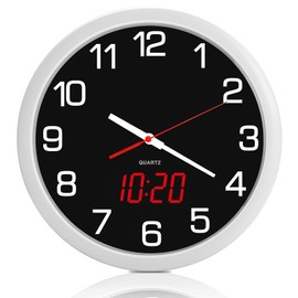 Timegyro Night Light Wall Clock Battery Operated with LED Display, 12 Inch Silent Non-Ticking Quartz Wall Clock for Bedrooms, Classroom, Kitchen, Living Room