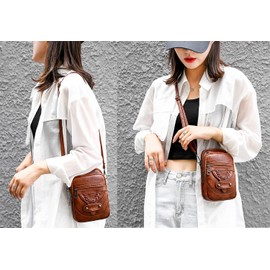 Ecohaso Women Crossbody Phone Bag, Small Soft Leather Handbags Shoulder Bags Ladies Multifunctional Pouch Bag Mini Messenger Bag (Brown)