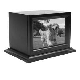 LumiLoom Pet Memorial Urn, Wooden Cremation Urn with Photo Frame, Pet Ashes Keepsake Memory Box, 8.11 x 4.76 x 5.59 Inch Pet Loss Funeral Urn for Dog Cat Small Animals Sympathy Remembrance Gift Black