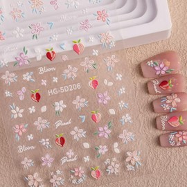 Flower Nail Stickers for Nail Art Colorful Nail Art Stickers Small Floral Nail Decals Self Adhesive 5D Embossed Design Spring Summer Manicure Supplies for Women Nails Decorations Accessories 6 Sheets