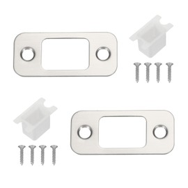 sourcing map Door Deadbolt Strike Plates Stainless Steel Round Strike Door Locks Latch Strike Plate for Exterior Door Reinforce Security Silver Pack of 2