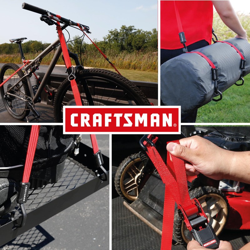 CRAFTSMAN CMXAZBS777 Black/Red 10-Piece Tie-Down Kit with Ratchet Straps, Bungees,