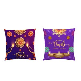 Oringaga 2PCS Diwali Decorations for Home Throw Pillow Cover Indian Happy Diwali Party Favors Supply Peacock Diya Cushion Cover Pooja Hindu Festival of Lights 15x15 Size(Without Filler)