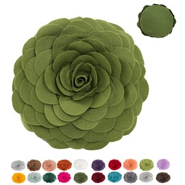 Fennco Styles Eva's Flower Garden Decorative Filled Throw Pillow 16" Round - Kiwi Floral Accent Pillow for Home, Couch, Bed, Living Room, Holiday and Office Décor