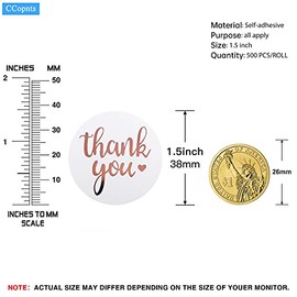 Rollo de pegatinas de agradecimiento de oro rosa de 1.5 pulgadas, 500 unidades, etiquetas, sellos de sobre, etiquetas de regalo para bodas y fiestas