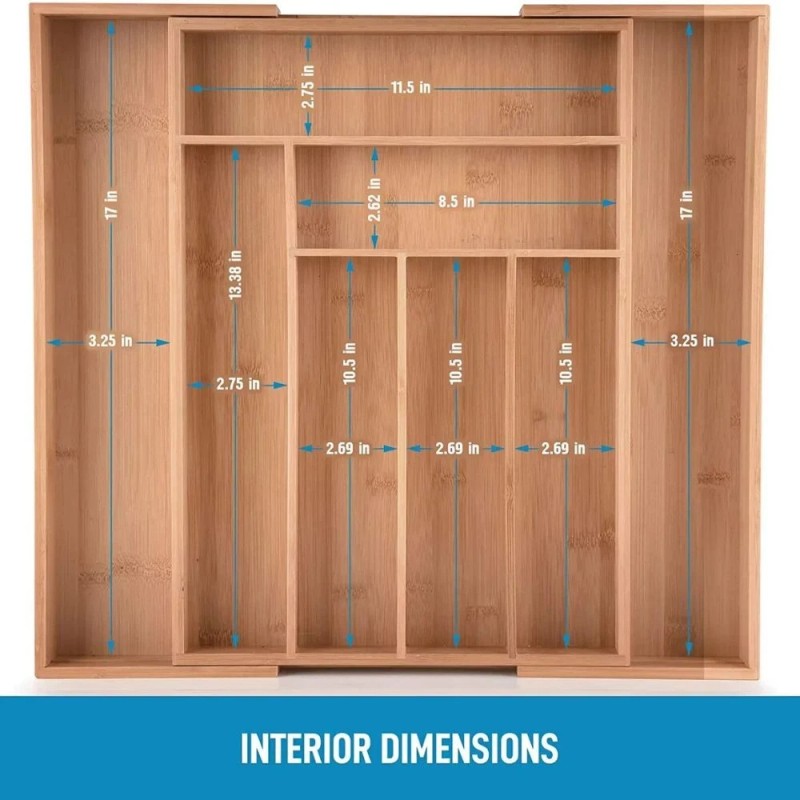 Zulay Expandable Bamboo Drawer Organizer - Adjustable Kitchen Drawer Organizer