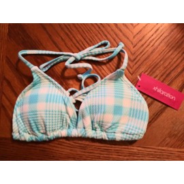 Xhilaration Size XS (00) Checked Blue & White Junior Adj Straps Bathing Suit Top