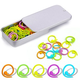 Metal Stitch Markers, 50Pcs Spiral Metal Colorful Crochet Stitch Markers, Crochet Markers Ring for Crocheting Clothing Tag DIY Craft Project with Storage Box