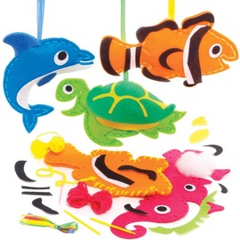 Baker Ross FE283 Sealife Sewing Decoration Kits - Pack of 4, Sewing Set for Children, Creative Activities for Kids, Ideal Arts and Crafts Project