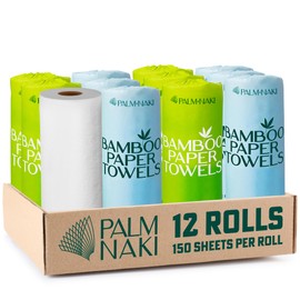 Palm Naki Premium Bamboo Paper Towels - 2-Ply, 150 Sheets/Roll - Pack of 12 Rolls - Ultra-Absorbent, Durable & Sustainable for Home & Business