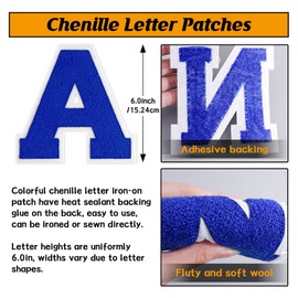 FANCIBAND 6 Inch Blue Iron On Letters Varsity Letter Patches Large Chenille Iron On Letters for Clothing Jersey T-Shirt Jacket Hoodie Varsity J