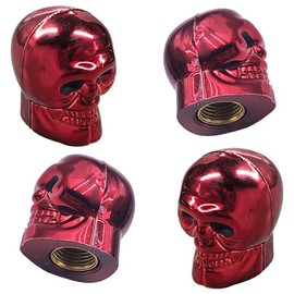 4PCS Skull Style Tire Valve Stem Caps, Antirust Copper Core Stem Covers, Leakproof Tire Valve Protection Cover, Universal Decorative Air Caps Cover for Most Car Truck SUV Motorcycle Bike (Red)