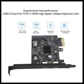 2 Ports USB 3.2 PCIE Expansion Card, 10Gbps Type C PCI Express Host Controller Card, USB C Gen2 PCI Express Expansion Card for Desktop PC Support for Windows 7 10 11 for Linux