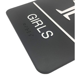 Girls ADA Compliant Restroom Sign - Includes Adhesive Tape and Instructions (Pack of 3, Black)