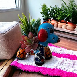 Generic Small Talavera Poodle Dog Planter - Hand-Painted Mexican Pottery, Perfect for Succulents, with Drainage Hole, Handmade in Mexico