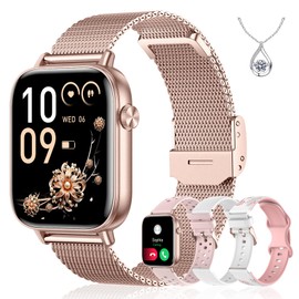 Smartwatch Damen mit Telefonfunktion, 1,85" Smart Watch für Android iOS, Roségold