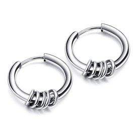 Seiya International Men's & Women's Hoop Earrings, 5 Rings, Set for Both Ears, Stainless Steel, No Gemstones