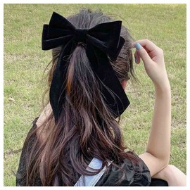 Erimberate Bohemian Velvet Bow Hair Clips Black Ribbon Bow Hair Clip Barrette Long Satin Bow Tie Hair Barrettes Large Black Velvet Bow Hair Clip Bow Winter Decorative Hair Accessories for Women
