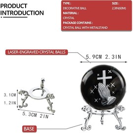 ZEERSHEE 60mm 3D Laser Engraved Hand Holding A Cross Crystal Ball Figurine with Stand Christian Collectible Decoration for Home Office Praying Religious Gifts for Women
