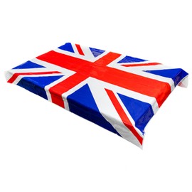 SHATCHI Union Jack Theme Plastic Deluxe Table Cover - 54 x 72 Inches British Party King's Charles Coronation Celebration Red White Blue
