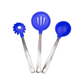 KICHOUSE Ergonomic Kitchen Gadgets Set of 4 Non Stick Cooking Tools Food Strainer Ladle Spoon Tainless Steel Utensil Set for Home