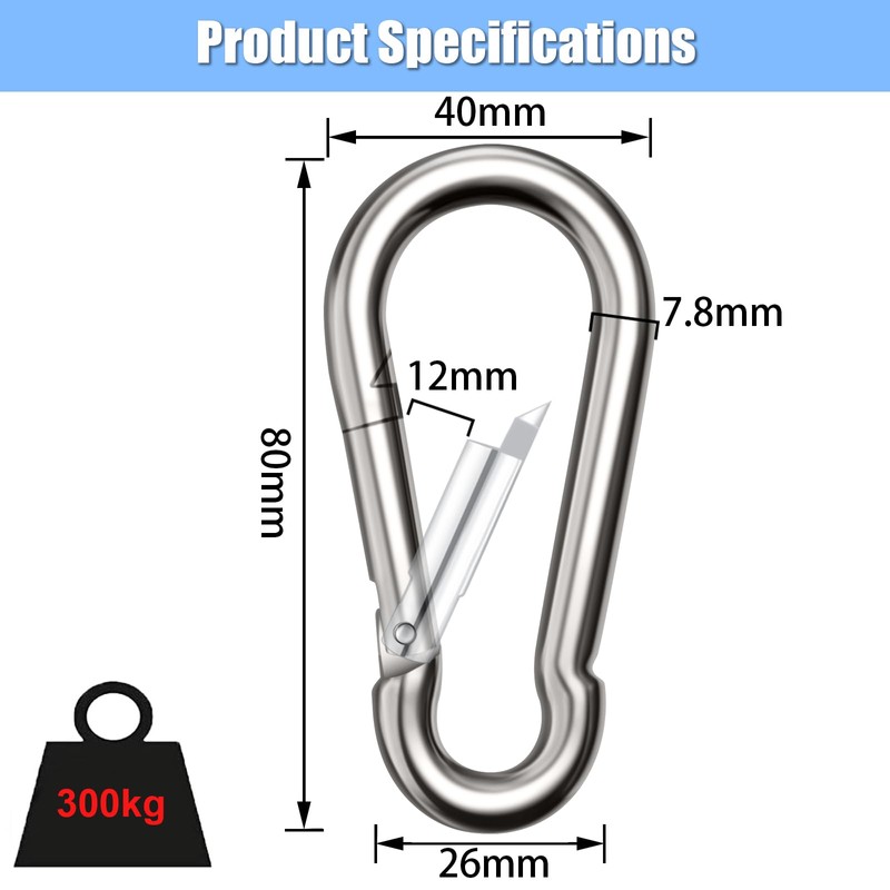 Pack of 6 Carabiner Key Ring Carabiner Hooks 80 mm