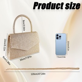 Energather Women's Clutches, Top Handle Clutch Bags for Women with Detachable Chain, Sparkly Evening Handbags Crossbody Bag for Party Prom Wedding (Champagne)