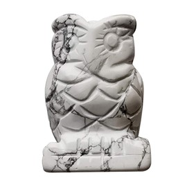 Loveliome 2.0" Natural White Howlite Turquoise Owl Bird Sculpture Statue Crafts Healing Reiki Pocket Stone Figurines Decor