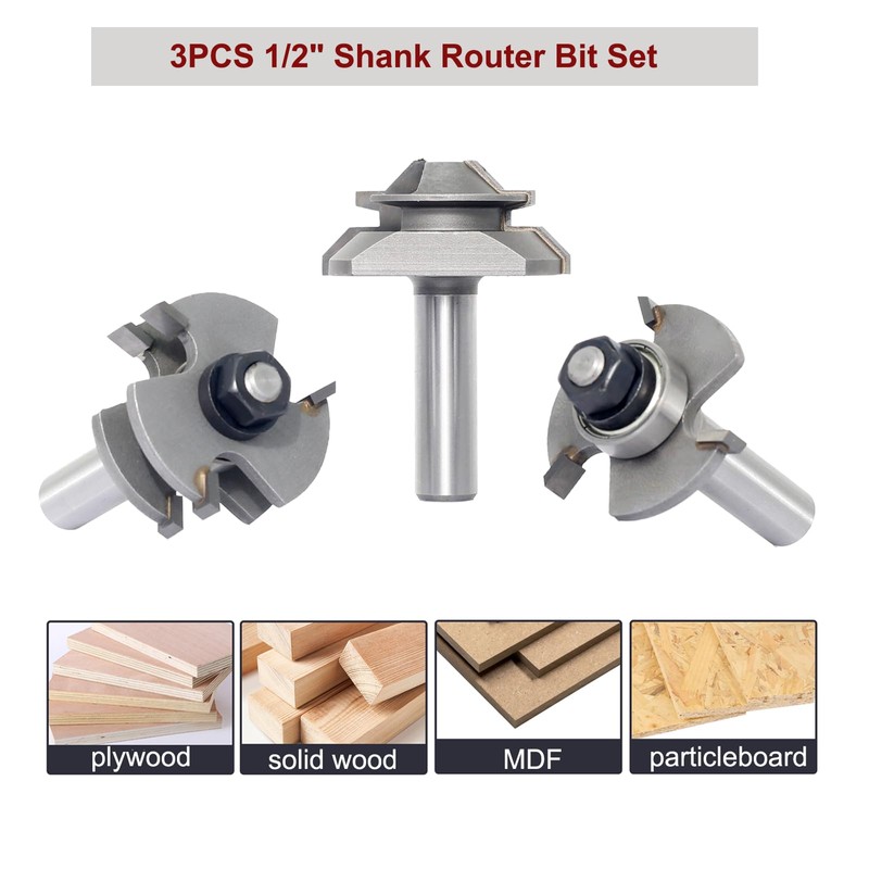 2PCS Tongue and Groove Adjustable Router Bit Set & 45