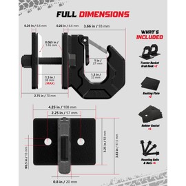 AMBULL 3/8" Tractor Bucket Grab Hooks with Safety Latch, Bolt-On Hooks with Backing Plate and Rubber Gasket, Heavy Duty Grade 80 Forged Steel, 18,000 Lbs Breaking Capacity (2 Pack, Black)