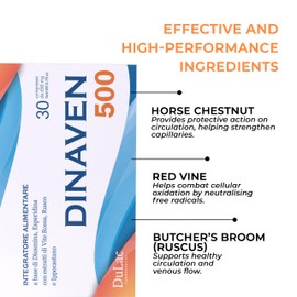 Dulac – Dinaven 500, Food Supplement for Leg Support Circulation, 30 Tablets, for Heavy and Tired Legs, Helps Improve Blood Flow, with Diosmin and Hesperidin, Made in Italy