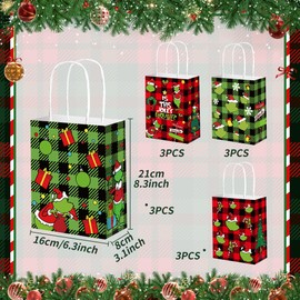JeVenis 12 PCS Grinchmas Party Favor Bags Gingerbread Party Bags Grinchmax Party Supplies Grinches Party Favors Christmas Party Supplies