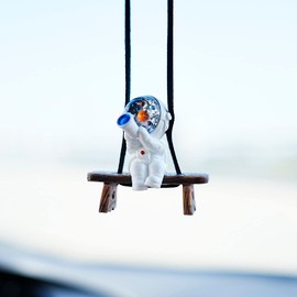 AMIORO Swinging Astronaut Car Decor Accessories Cartoon Car Rear View Mirror Hanging Ornaments (White)