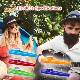 Tovyzalg 20-Pack Colorful Plastic Kazoos Bulk Multipack - Kazoo Instrument Set, Vibrant Musical Instruments for adult Classroom Gifts, Party Favors, Camping & Music Lovers (20)