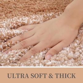 OLANLY Luxury Microfiber Toilet Mat U-Shaped, Extra Soft and Absorbent Bath Mat, Non-Slip Plush Shaggy Bathroom Rug, Machine Wash Dry, Contour Toilet Rugs for Toilet Base, 20x24, Beige