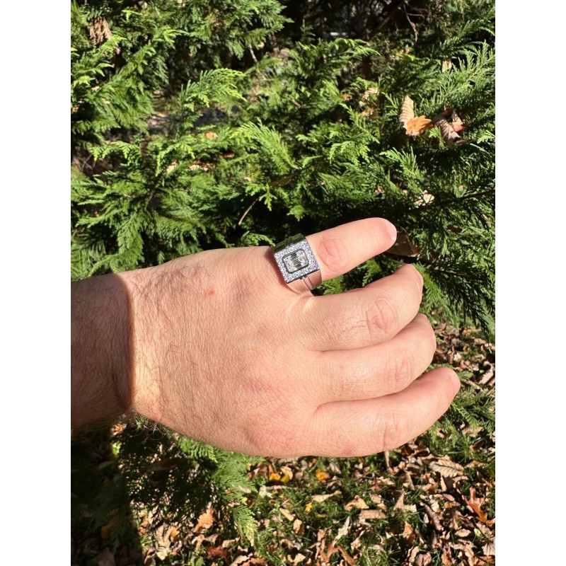 Harlembling Big 2.6ct Emerald Cut MOISSANITE Solitaire Mens Real Solid