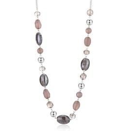 FULU AUTUMN Long Silver Beaded Necklace for Women Chain Necklace with Shell Crystal Pearl Beads Fashion Jewellery Gifts for Girlfriends(10-Grey)