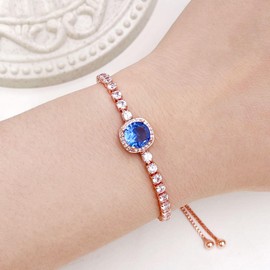 Oneress Blue CZ Bracelet Exquisite Crystal Bracelet Adjustable Slider Bolo Bracelet for Women YA4536 (Rose Gold-Blue)