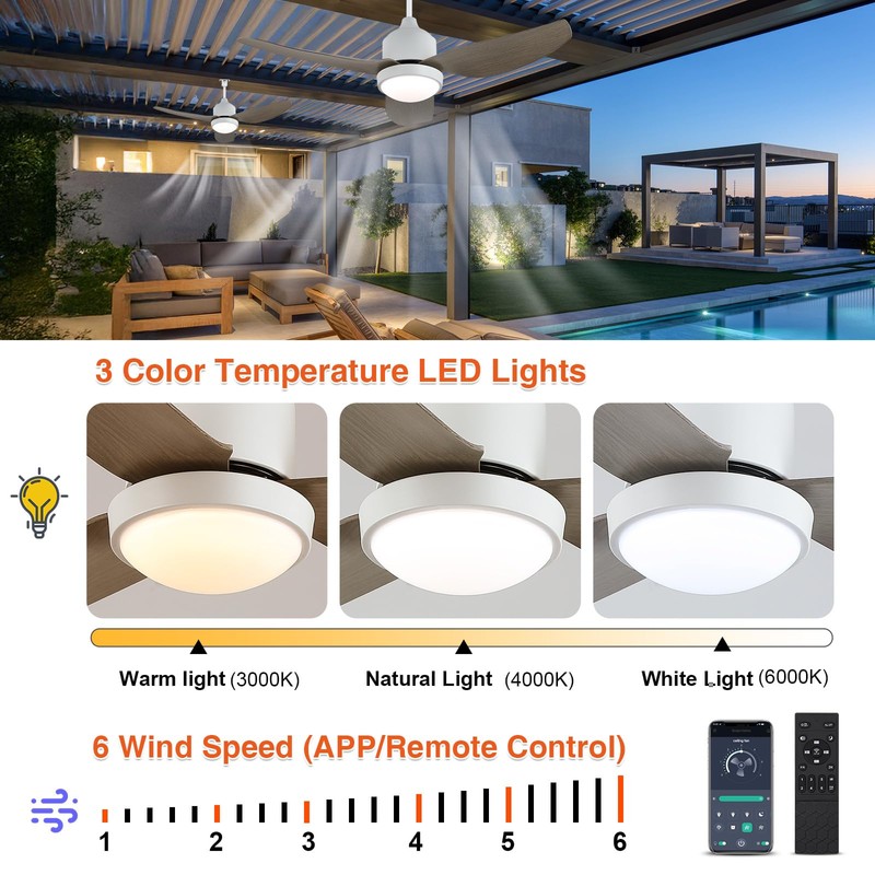 BZX Waterproof Outdoor Ceiling-Fan with Light - 42" Modern Ceiling