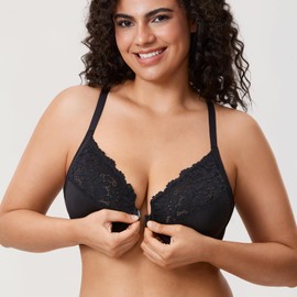 DELIMIRA Women's Racerback Front Closure Bras Lace Plus Size Full Coverage Underwire Unlined Support Bra Black 36C