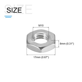METALLIXITY Hex Nuts (M10x1.25mm) 5Pcs, 304 Stainless Steel Metric Fine Thread Hexagon Nut Hardware - for DIY Home Repair Machinery, Silver
