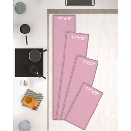 AUTODECO Set of 2 Kitchen Mat and Rugs Washable Cushioned Anti-fatigue Kitchen Rug for Floor 17"x59" +17"x95", WatermelonRed