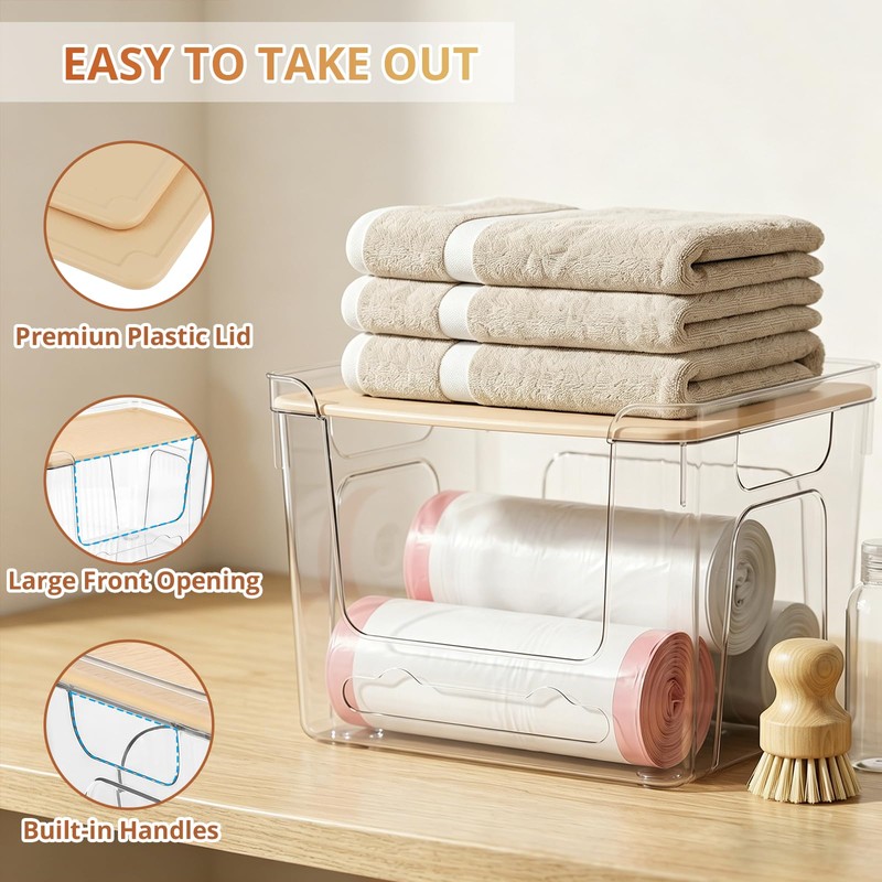 CANTAMI 2 Pack Trash Bag Dispenser with Lid, Plastic Stackable