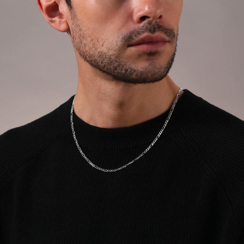FindChic Sterling Silver Chain for Men Figaro Necklace for Layering