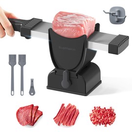 SupMaKin Fresh Meat Slicer, Thickness Adjustable 2 or 4 mm, 17 IN 1 Stainless Steel Manual Meat Cutter, Cleaver Kitchen Knife, Jerky Slicer Suit for Chicken Breast Beef Pork (Black)