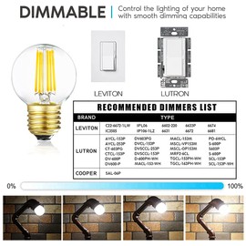 Dimmable E26 Edison Bulb G16.5 Light Bulb 6W Equal 60 watt Light Bulb AC120V Daylight 4000K E26 Light Bulb for Pendant,Vanity,Vintage LED Filament Edison Candle Bulb With Decorative,2.99in,6Pack.