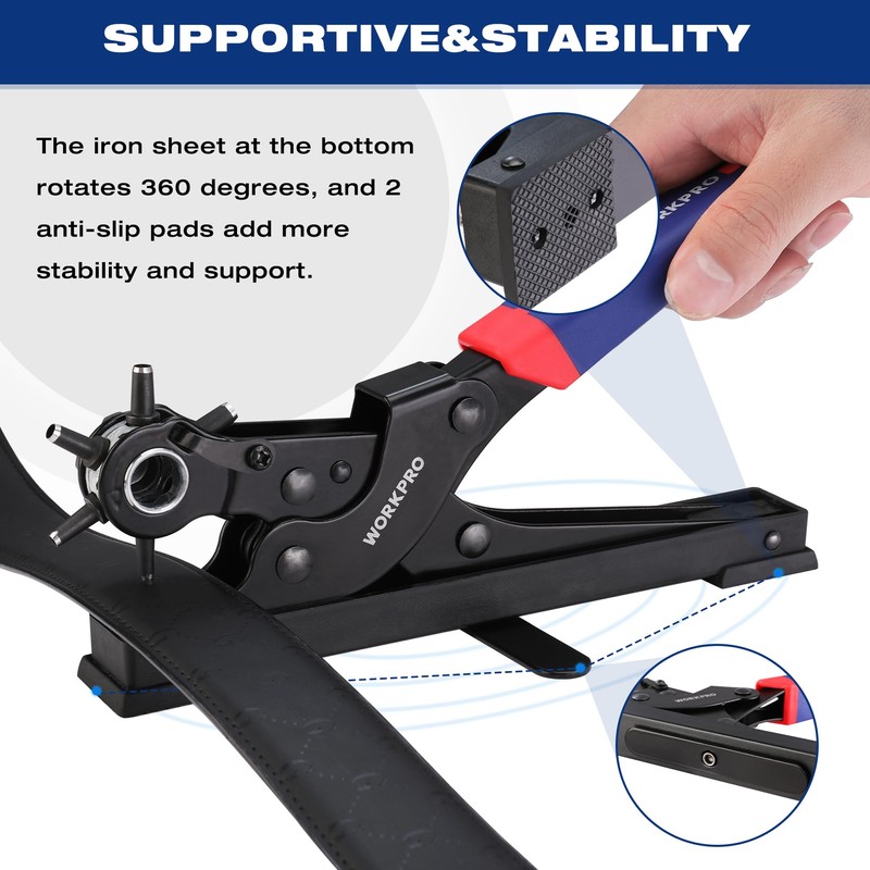 WORKPRO Desktop Leather Hole Punch Set, Rotary Belt Hole Puncher