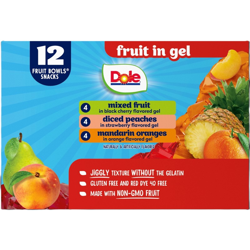 Unbranded Dole Fruit Bowls in Gel: Peaches, Mandarin Oranges, &