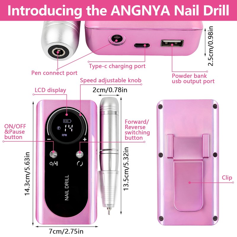 ANGNYA Nail Drill Electric File Machine Set for Gel &